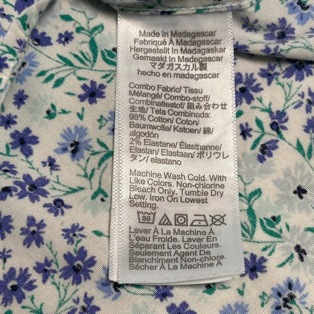 J Crew‎ Flex Washed Slim Fit Shirt XL Mens Blue Green Floral Short Sleeve Button
